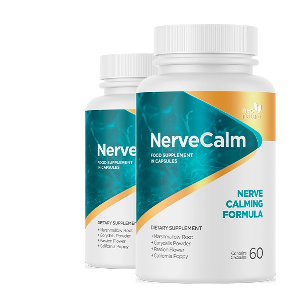 NerveCalm 2 bottles — natural nerve calming formula supplement with plant-based ingredients
